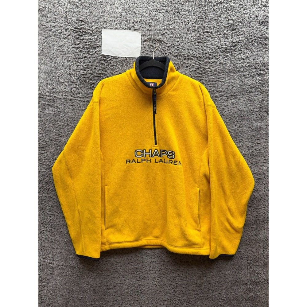 Vintage Chaps Ralph Lauren Embroidered Fleece Quarter Zip Jacket Yellow Size S